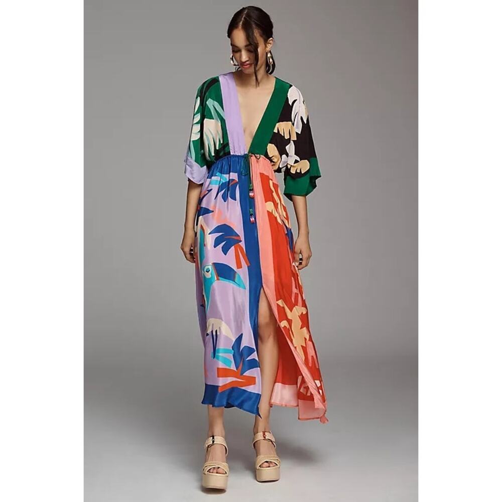 Farm Rio Women's Brasil Bahia Scarves Oversized Maxi Dress Multicolor Size S NWT